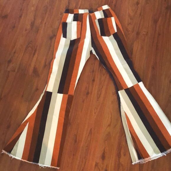 Halleln Cream orange brown high waisted bell bottom jeans stretch junior large - Picture 5 of 6